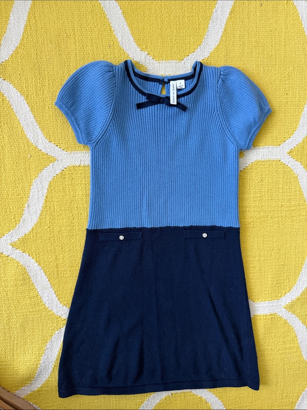 Janie and Jack Blue Knit Two-Tone Dress with Navy Trim